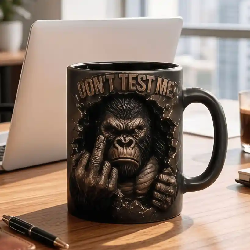 Funny 3D Gorilla Novelty Mug Dont Test Me Resin Cup Desk Decor